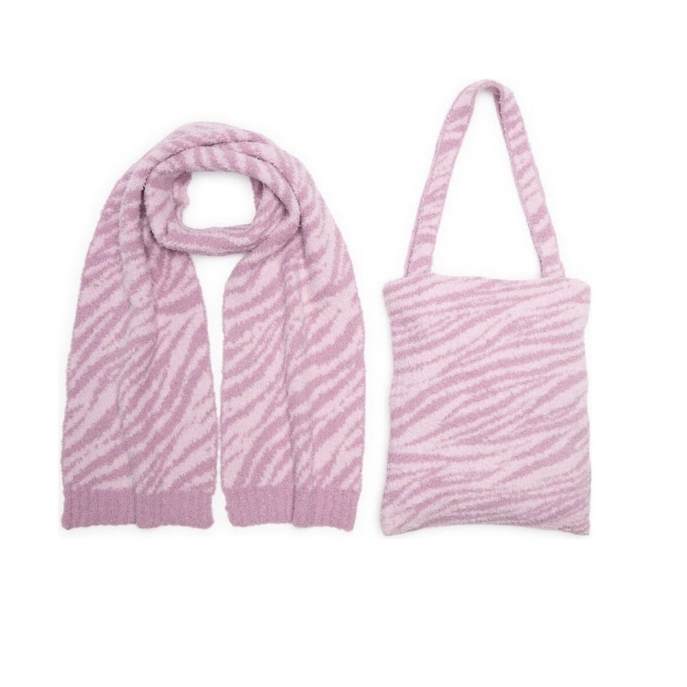 BP Tote Bag & Scarf Pink Purple Zebra Barbiecore Soft Knit Poly Nylon Winter NWT
